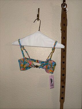 wild fable Tropical Print Bandeau Bikini Top in Turquoise & Yellow